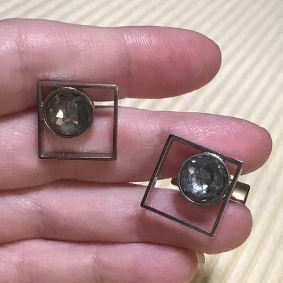 Vintage Crystal MidCentury Modern Silver Cufflinks - Picture 3 of 8